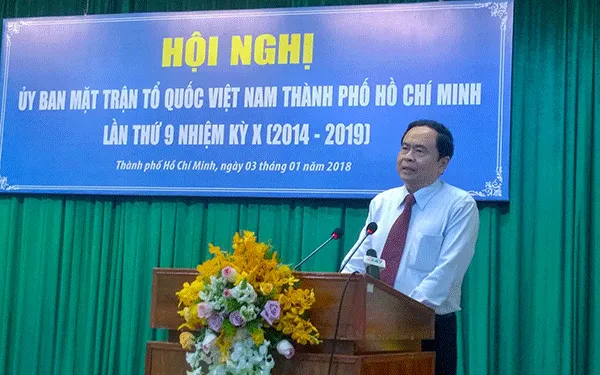 Ông Trần Thanh Mẫn - Chủ tịch Ủy ban Trung ương MTTQ Việt Nam phát biểu tại Hội nghị