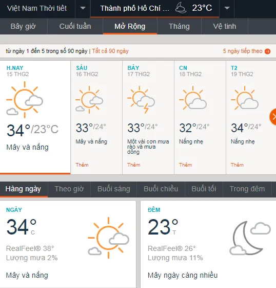 Thời tiết TPHCM 15/2/18 voh.com.vn