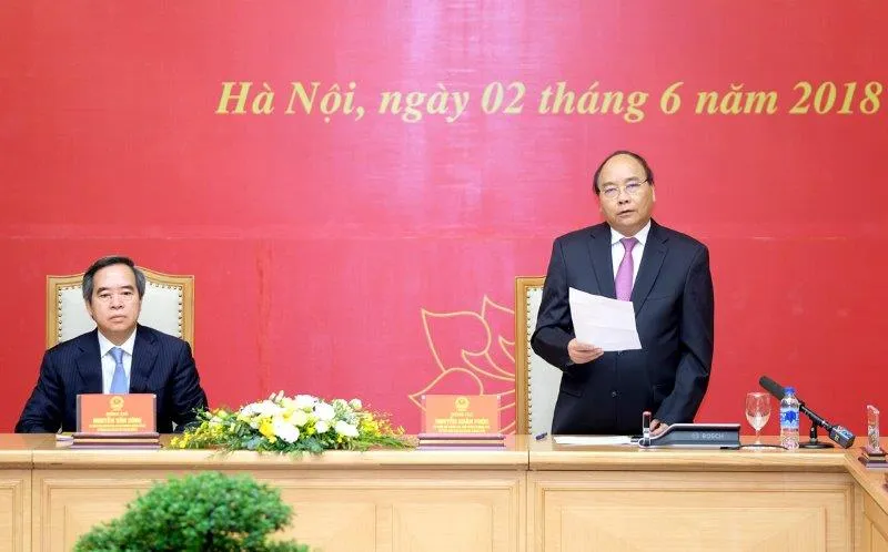 Thủ tướng Nguyễn Xuân Phúc phát biểu tại lễ ký Quy chế phối hợp công tác. Ảnh: VGP/Quang Hiếu