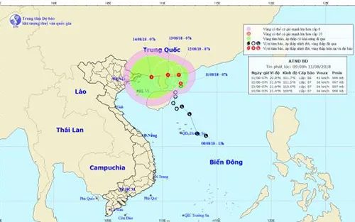 Áp thấp nhiệt đới: Vùng biển từ Bình Thuận - Cà Mau, Cà Mau - Kiên Giang có mưa dông mạnh
