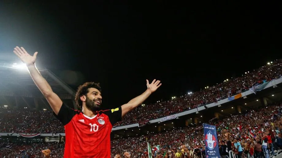 Tiền đạo Salah ăn mừng bàn thắng ghi cho đội tuyển Ai Cập.