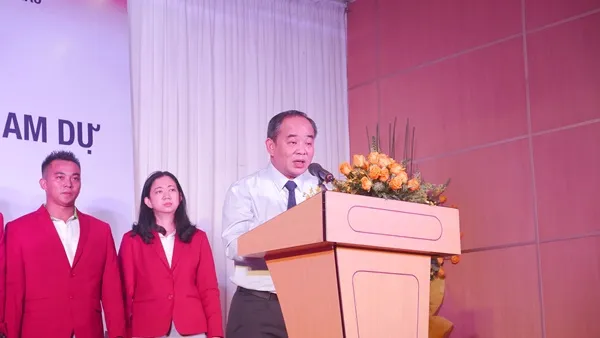 Thứ trưởng Bộ Văn hóa - Thể thao - Du lịch Lê Khánh Hải phát biểu tại Lễ xuất quân. 