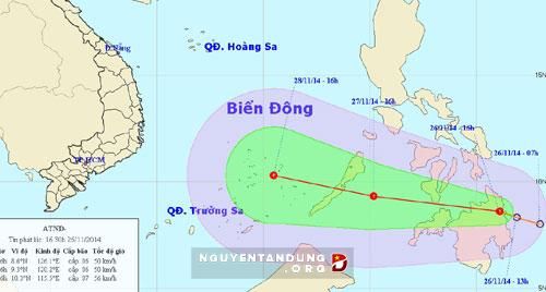 Thời tiết ngày 27/11/2014: Xuất hiện áp thấp nhiệt đới gần biển Đông