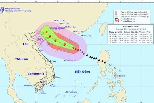 Bão số 4 sẽ suy yếu dần thành áp thấp nhiệt đới