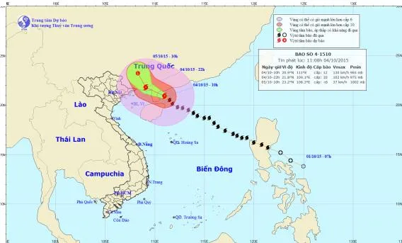 Bão số 4 đã vào Trung Quốc, Đông Bắc vịnh Bắc Bộ có gió mạnh cấp 6-7