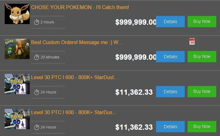 Tài khoản &#039;Pokemon Go&#039; đầy đủ có giá hàng ngàn đô la