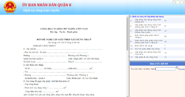 Quận 8 cấp phép xây dựng qua mạng