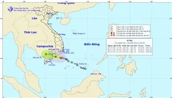 Áp thấp nhiệt đới đi vào Nam Trung Bộ và Nam Bộ
