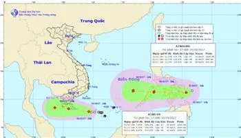 Xuất hiện áp thấp nhiệt đới kép trên Biển Đông