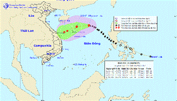 Bão số 13 di chuyển chậm lại và suy yếu dần thành áp thấp nhiệt đới
