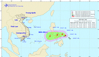 Bão Kai-tak cách bờ biển miền Trung Philippines khoảng 250km về phía Đông