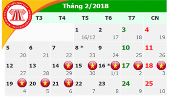 Kế hoạch nghỉ lễ, tết năm 2018