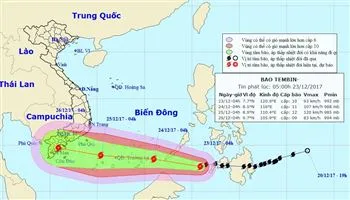 Bão số 16 (Tembin) có thể quét qua các tỉnh từ Bà Rịa-Vũng Tàu đến Cà Mau