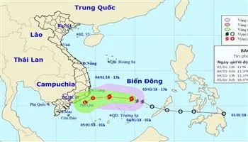 Trưa mai 4/1: Bão Bolaven (bão số 1) đi vào biển Phú Yên-Bình Thuận