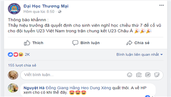 Nhiều trường đại học “chơi lớn” dời lịch thi, hoãn học cho sinh viên cổ vũ U23 Việt Nam