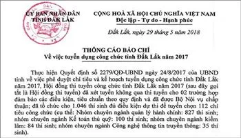 UBND tỉnh Đắk Lắk khẳng định không có tiêu cực trong kỳ thi tuyển công chức năm 2017