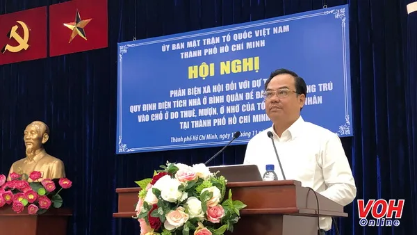 Phó Chủ tịch Ủy ban MTTQ Việt Nam TP Vũ Thanh Lưu phát biểu tại hội nghị.