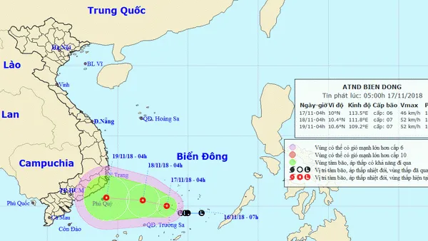 Dự báo đường đi của Áp thấp nhiệt đới trên biển Đông