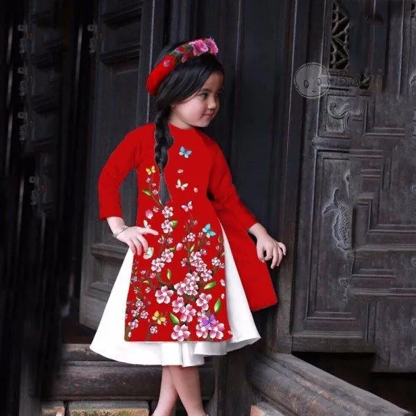 Mua Áo dài tết cách tân màu đỏ cho bé gái, bé trai . Size váy trẻ em 3, 4,  5, 6, 7, 8, 9, 10, 11, 12 tuổi | Tiki