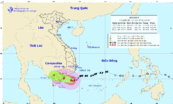 Dự báo thời tiết: Bão số 9 gần bờ, cách Vũng Tàu khoảng 150km, cảnh báo mưa lớn