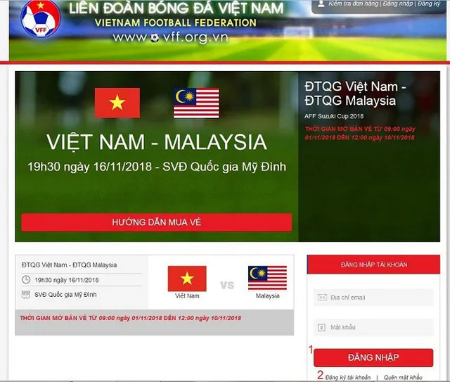 mua vé online, bán kết AFF Cup 2018, AFF Cup 2018, Việt Nam, Philippines