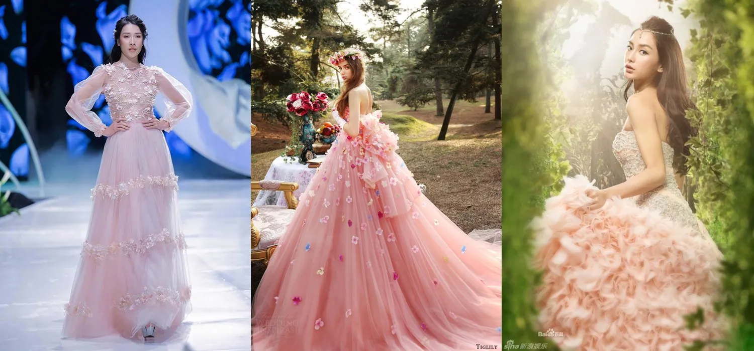 Áo dài cưới cô dâu màu hồng kết hoa nổi - CD18 - NiNiStore 2024