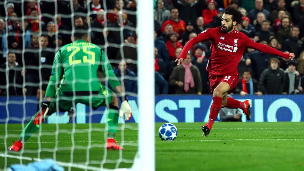 Tiền vệ Mohamed Salah ghi bàn thắng duy nhất trận đấu cho Liverpool trong hiệp 1.