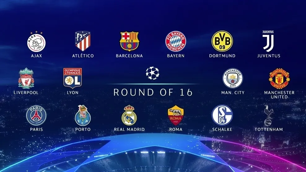 Danh sách 16 đội vào vòng đấu loại trực tiếp Cup C1 - Champions  League 2018-2019. Ảnh: UEFA