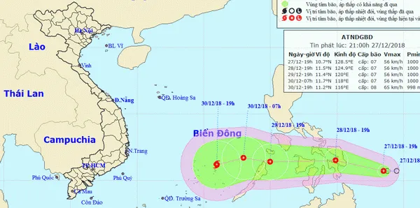 Đường đi áp thấp nhiệt đới dự báo vào Biển Đông