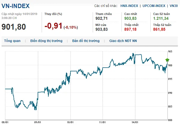 Thị trường chứng khoán 14/1/2019: VN-Index mất mốc 900 điểm