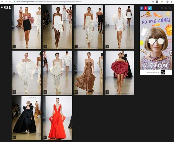 Vogue của Mỹ đã đăng tải lại đầy đủ 42 thiết kế đẹp nhất của Công Trí trên trang của mình ở phần runway.