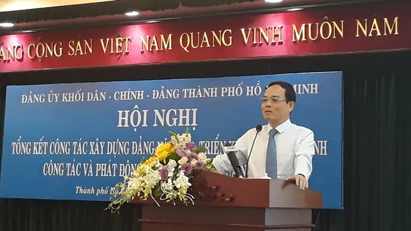 Phó Bí thư Thường trực Thành ủy Trần Lưu Quang phát biểu tại hội nghị