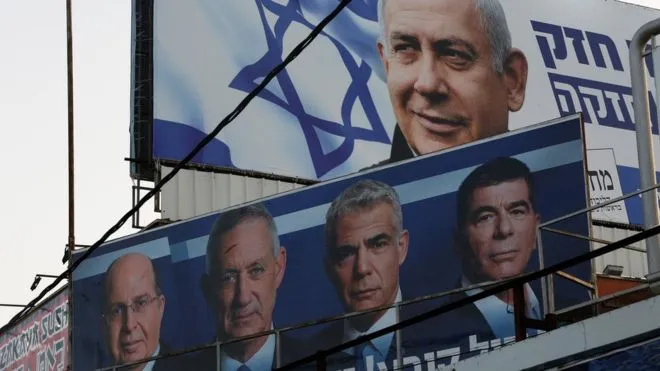 Poster các ứng viên trong cuộc tổng tuyển cử Israel diễn ra ngày 9/4/2019 (Ảnh: BBC)