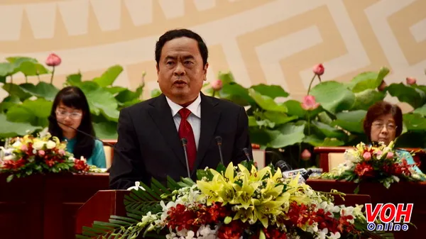 Ông Trần Thanh Mẫn, Bí thư Trung ương Đảng, Chủ tịch Ủy ban Trung ương Mặt trận Tổ quốc Việt Nam, phát biểu chỉ đạo Đại hội.