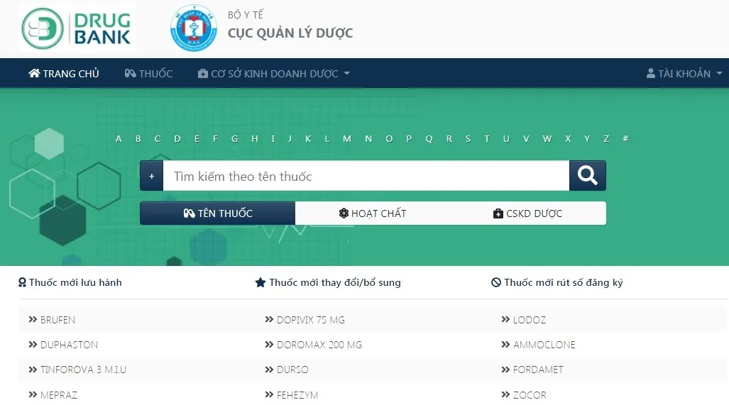 Drugbank.vn, ngân hàng dữ liệu, dữ liệu ngành dược