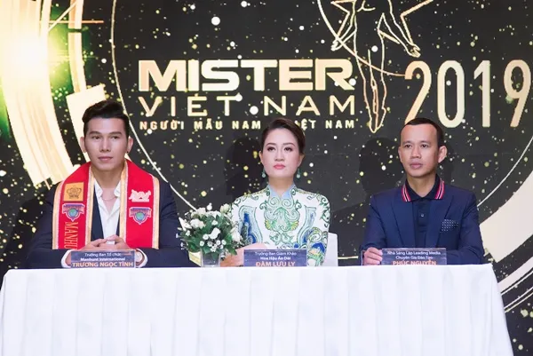 Ban tổ chức và Ban giám khảo cuộc thi Mister Việt Nam 2019: Manhunt International Trương Ngọc Tình, Hoa hậu Đàm Lưu Ly, Chuyên gia Phúc Nguyễn 