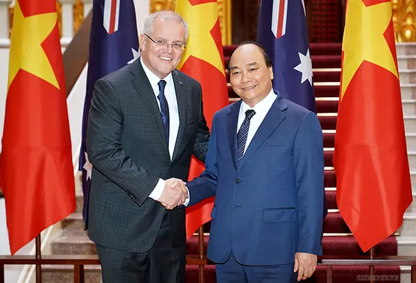 Thủ tướng Nguyễn Xuân Phúc và Thủ tướng Australia Scott Morrison. Ảnh: VGP/Quang Hiếu