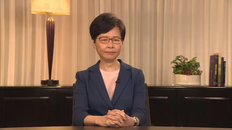 Trưởng đặc khu Carrie Lam trong video thông báo rút lại hoàn toàn dự luật dẫn độ về Trung Quốc đại lục được phát công khai hôm 4/9.