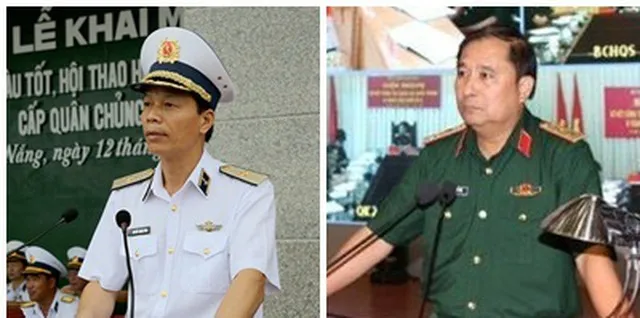 Từ trái qua, Chuẩn Đô đốc Hải quân Nguyễn Trọng Bình và Trung tướng Phùng Sĩ Tấn, 