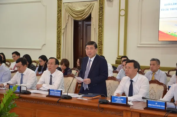 Chủ tịch UBNDTP Nguyễn Thành Phong phát biểu tại buổi làm việc