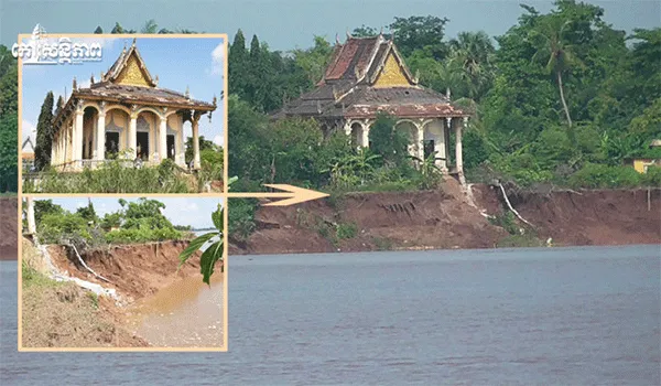 Campuchia: Ngôi chùa hơn 100 tuổi chuẩn bị sụt xuống sông Mekong