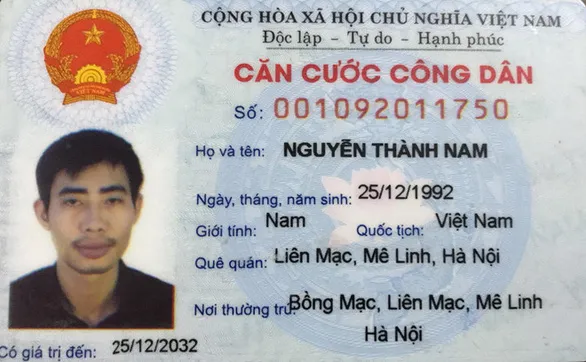Thẻ căn cước công dân của Nguyễn Thành Nam - người vừa trốn khỏi khu cách ly tập trung tại xã Thành Long, H.Châu Thành, tỉnh Tây Ninh