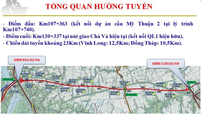 Sơ đồ tuyến cao tốc Mỹ Thuận - Cần Thơ - Nguồn: Tổng công ty Đầu tư phát triển và quản lý hạ tầng giao thông Cửu Long