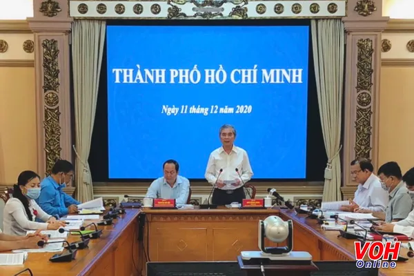 Phó Chủ tịch UBND TPHCM Ngô Minh Châu phát biểu tại Hội nghị trực tuyến toàn quốc Tổng kết công tác giảm nghèo giai đoạn 2016 – 2020 