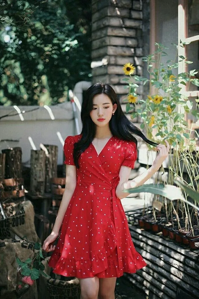 Đầm đỏ dáng xòe phối thắt lưng KK165-35 | Thời trang công sở K&K Fashion
