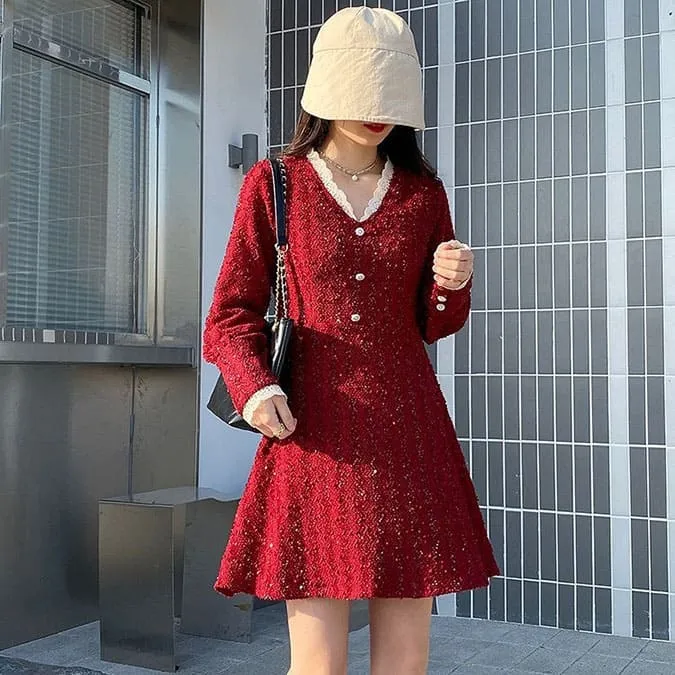 váy nhung đỏ và nhung đen tay bồng xoè ngắn chất đẹp khoét vai diện tết |  Shopee Việt Nam