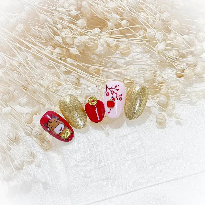 Những mẫu nail Tết đẹp giúp bàn tay thêm xinh xắn, ‘chanh sả’ 43