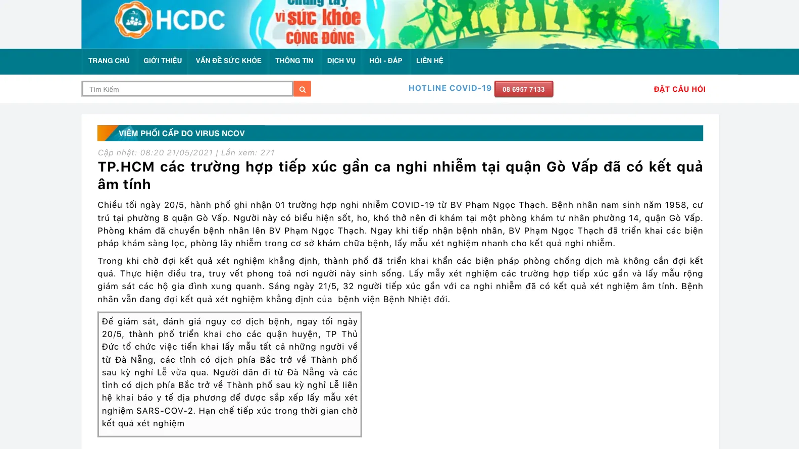 32 người tiếp xúc gần với ca nghi nhiễm ở Gò Vấp có kết quả xét nghiệm âm tính