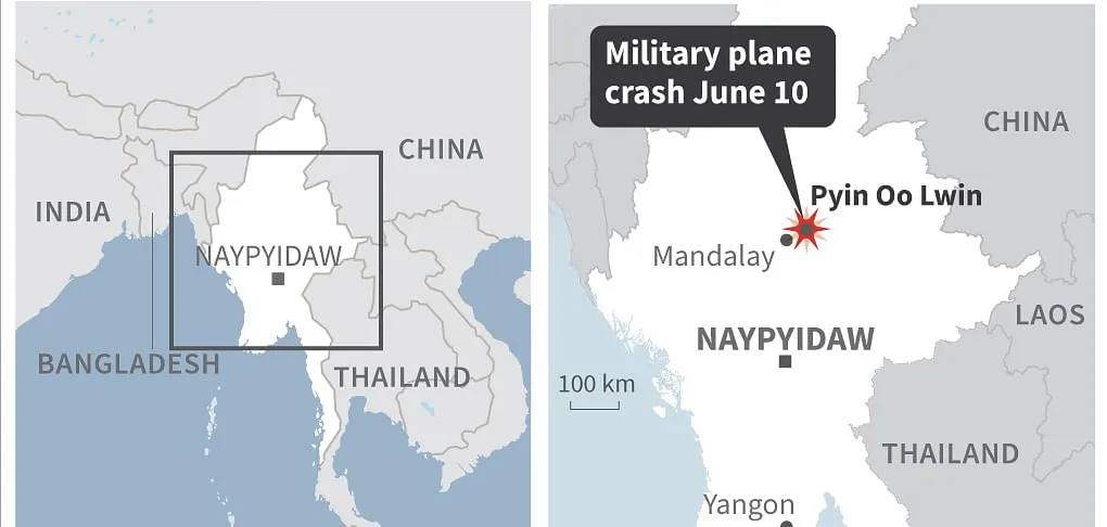 Rơi máy bay quân sự ở Myanmar, 12 người thiệt mạng