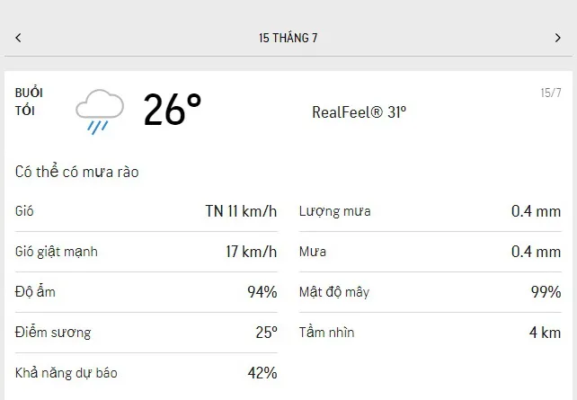 Dự báo thời tiết TPHCM hôm nay 15/7 và ngày mai 16/7/2021: cả ngày mát mẻ, mưa rải rác một số khu vự 3